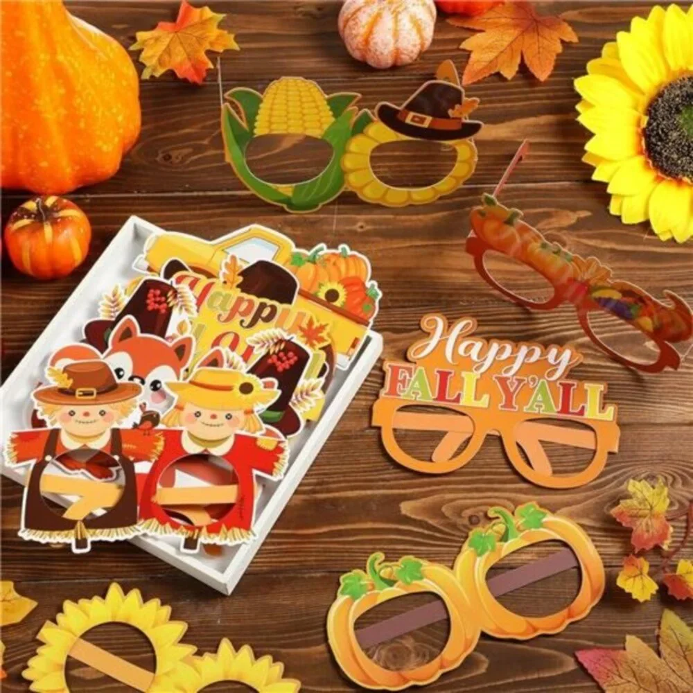 32 Pcs‎ Fall Party Decoration Paper Eyeglasses Autumn Photo Thanksgiving Costume